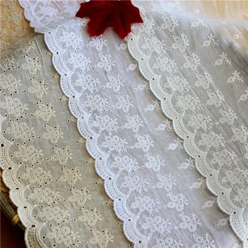 

2 Yds Cotton Lace Eyelet Embroidered Lace Fabrics Off White Beige Vintage Swiss Cotton Voile Flower Trims Diy 19cm width