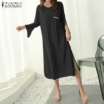 

Home Midi Dress Women's Sleepwear M-5XL Casual Solid Casual Summer O Neck Nightdress Female 3/4 Sleeve Nightgowns Robe Plus Size