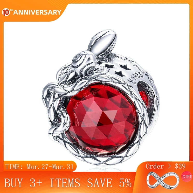 

CodeMonkey Genuine 925 Sterling Silver Rose Flower Red Cubic Zircon Beads Charm fit Bracelets Bangles DIY Jewelry Making CMC910