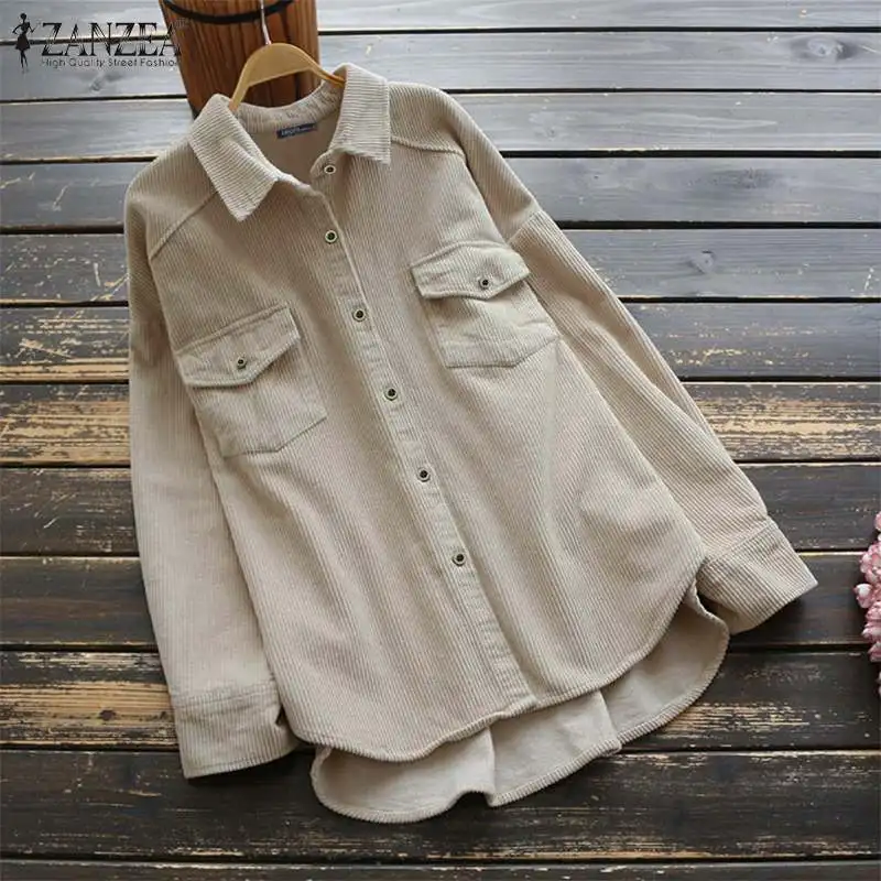  Women Autumn Corduroy Blouse ZANZEA Vintage Spring Long Sleeve Cardigan Buttons Shirts Femininas Bl