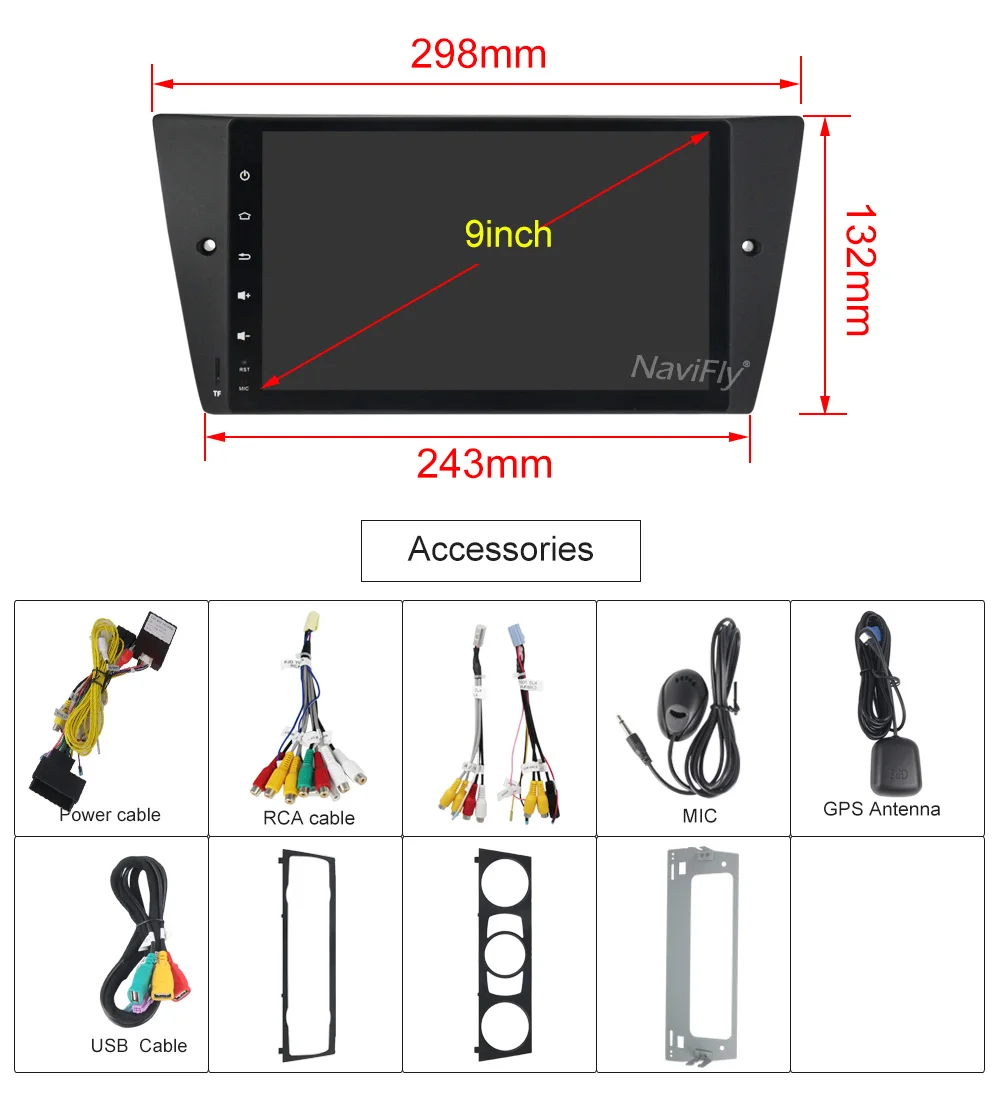 Top NaviFly IPS Screen DSP Android 9.0  Car Multimedia Player for BMW 3 Series E90 E91 E92 E93 Stereo Autoradio HD GPS Navigation BT 5
