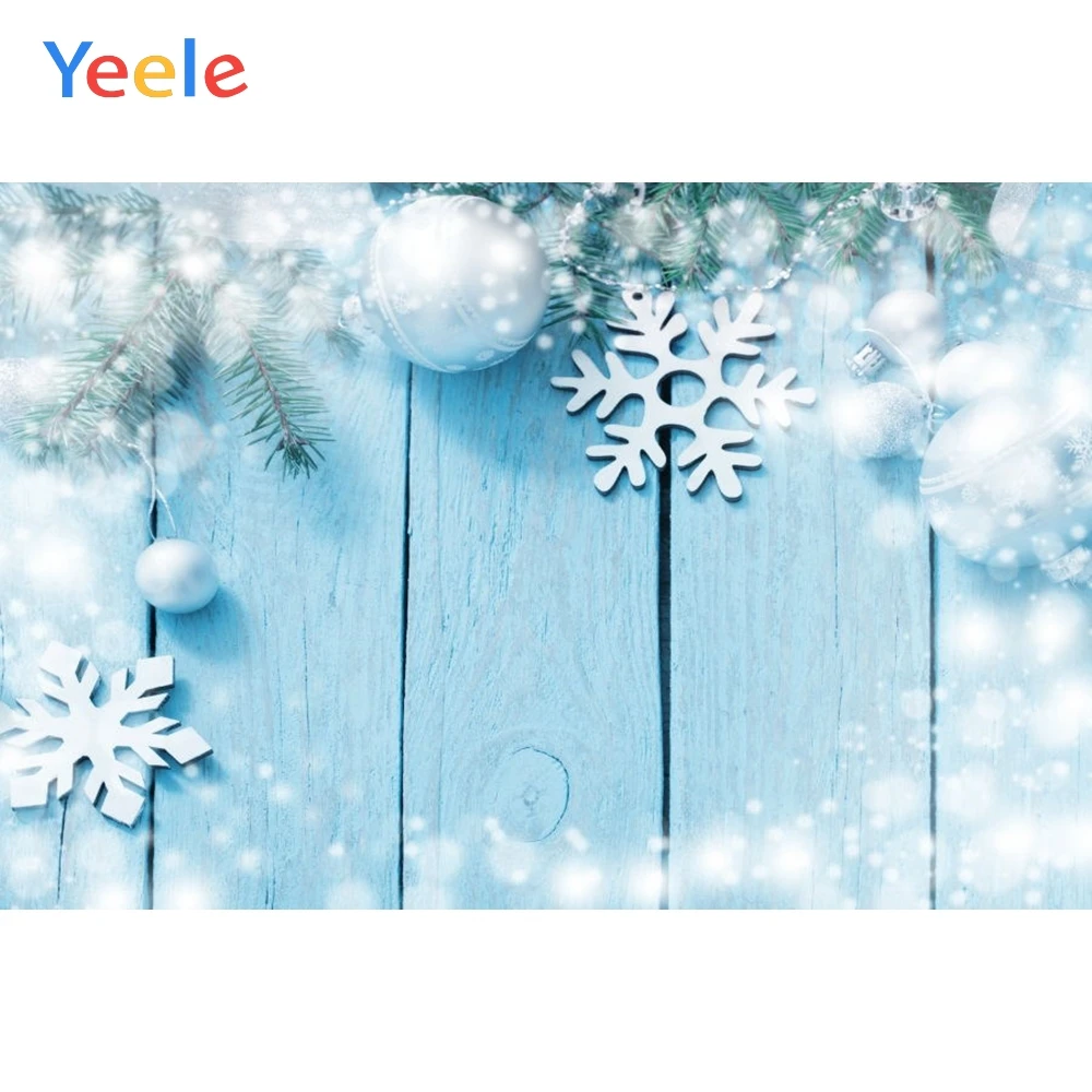 

Christmas Tree Blue Wood Board Snow Snowflake Silver Ball Backdrop Vinyl Photography Background For Photo Studio Photophone