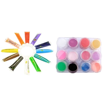 

12 Mix Colors Acrylic Powder Builder Nail Art Set with 12 X Color Acrylic Paint Nail Art Artificial Nails 12 Ml