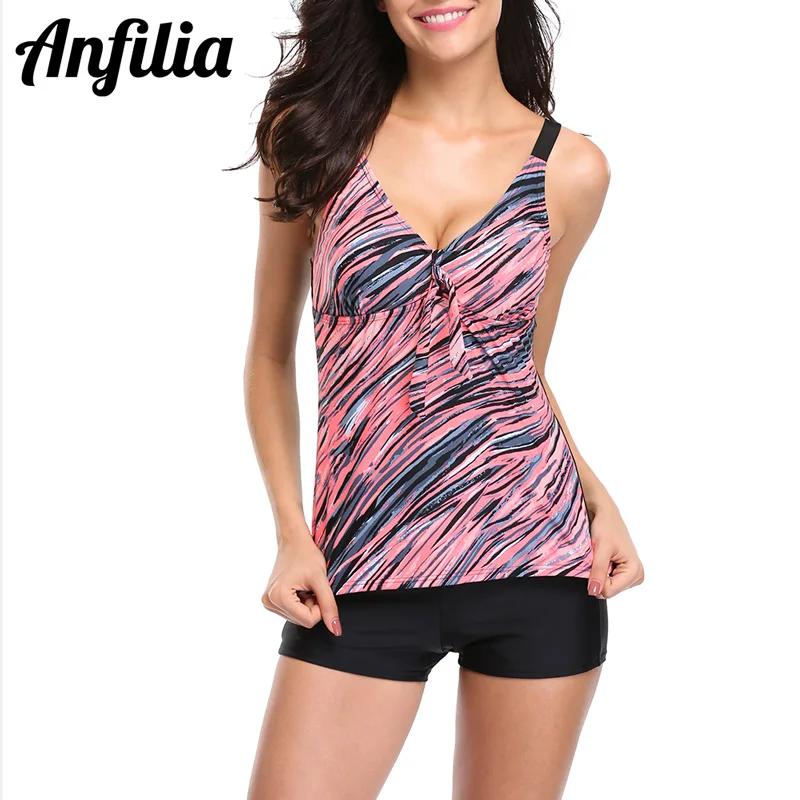 

Anfilia Tankini Set Women Swimwear Retro Floral Print Swimsuit Bathing Suit Push Up Bikini Set Beach Wear Printed Swimsuit