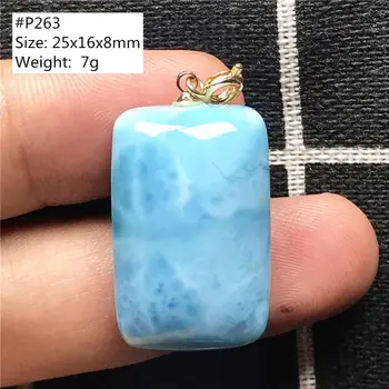 

Top Natural Blue Larimar Pendant For Woman Man Crystal 25x16x8mm Beads 14K Gold Dominica Water Pattern Gemstone Jewelry AAAAA