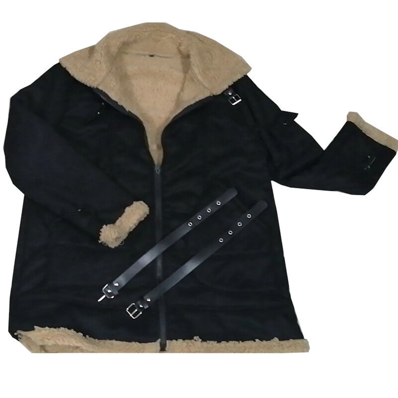 Men's Winter PU Jackets Thick Fleece Lined Bomber Flying Short Coats Zipper Closure for Outdoor Motor