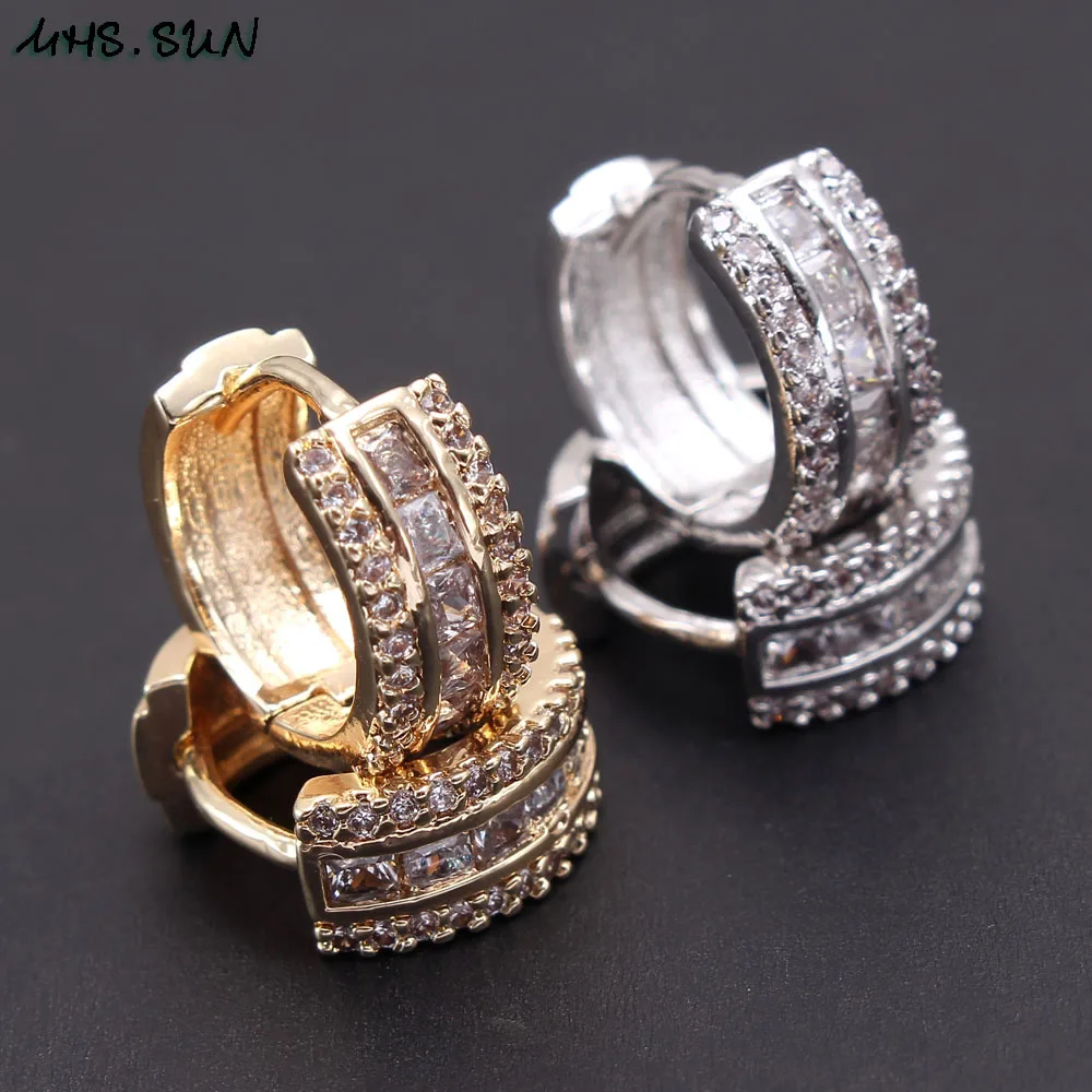 

MHS.SUN new vintage cubic zircon jewelry for women fashion gold silver color round hoop earrings charm female party gift 1pair