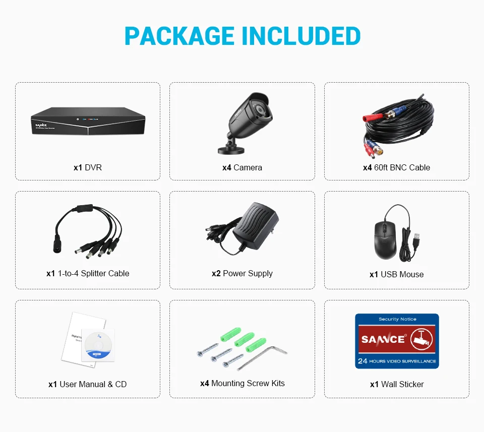 SANNCE 8CH HD 108P CCTV система 1080P HDMI выход CCTV DVR 1080P камеры безопасности ИК ночной водонепроницаемый комплект наблюдения
