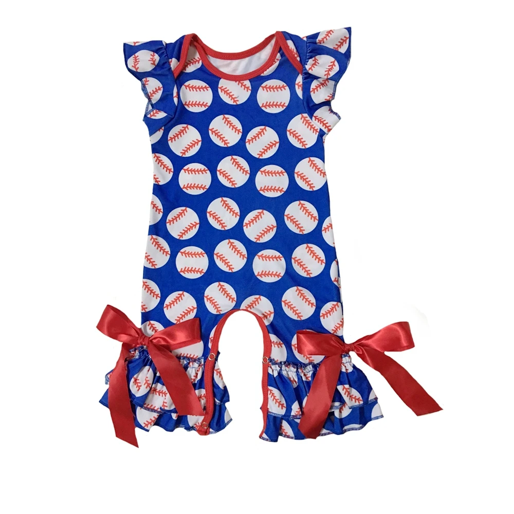 Purple gold tiger custom print Infant clothes red blue football baseball Romper baby gown for summer football baseball season