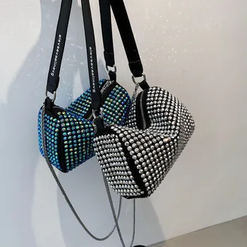 

Brand designer popular rhinestone ladies bag 2020 new trendy fashion high quality chain messenger bag shoulder bag
