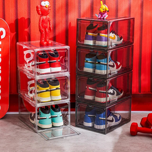 Boîtes de rangement en plastique transparent pour chaussures, vitrine  transparente AJ pour baskets, boîte à chaussures de football à haute  médication, armoire à chaussures empilable, 1PC - AliExpress