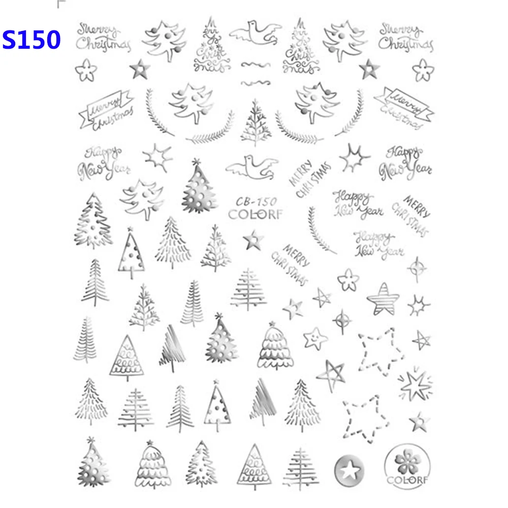 Маникюр ногтей Стикеры s 3D нейл-арта рождественские слайдер обручи со снежинками и изображением оленя и Санта-Клауса клейкая наклейка с пламенем - Цвет: S150