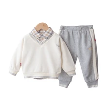 Ropa de primavera y otoño para niños y niñas, suéter, camisa a cuadros, pantalones, conjunto de 3 unids/set, chándal informal para bebés