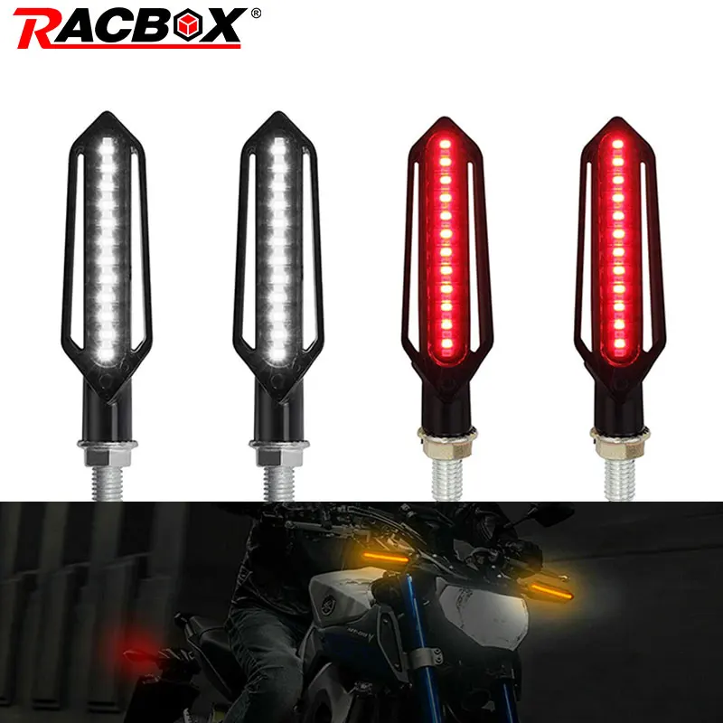 

Motorcycle Turn Signals LED Light Amber Flowing Water Blinker Flashing Indicator Tail Red Stop Signal for Universal