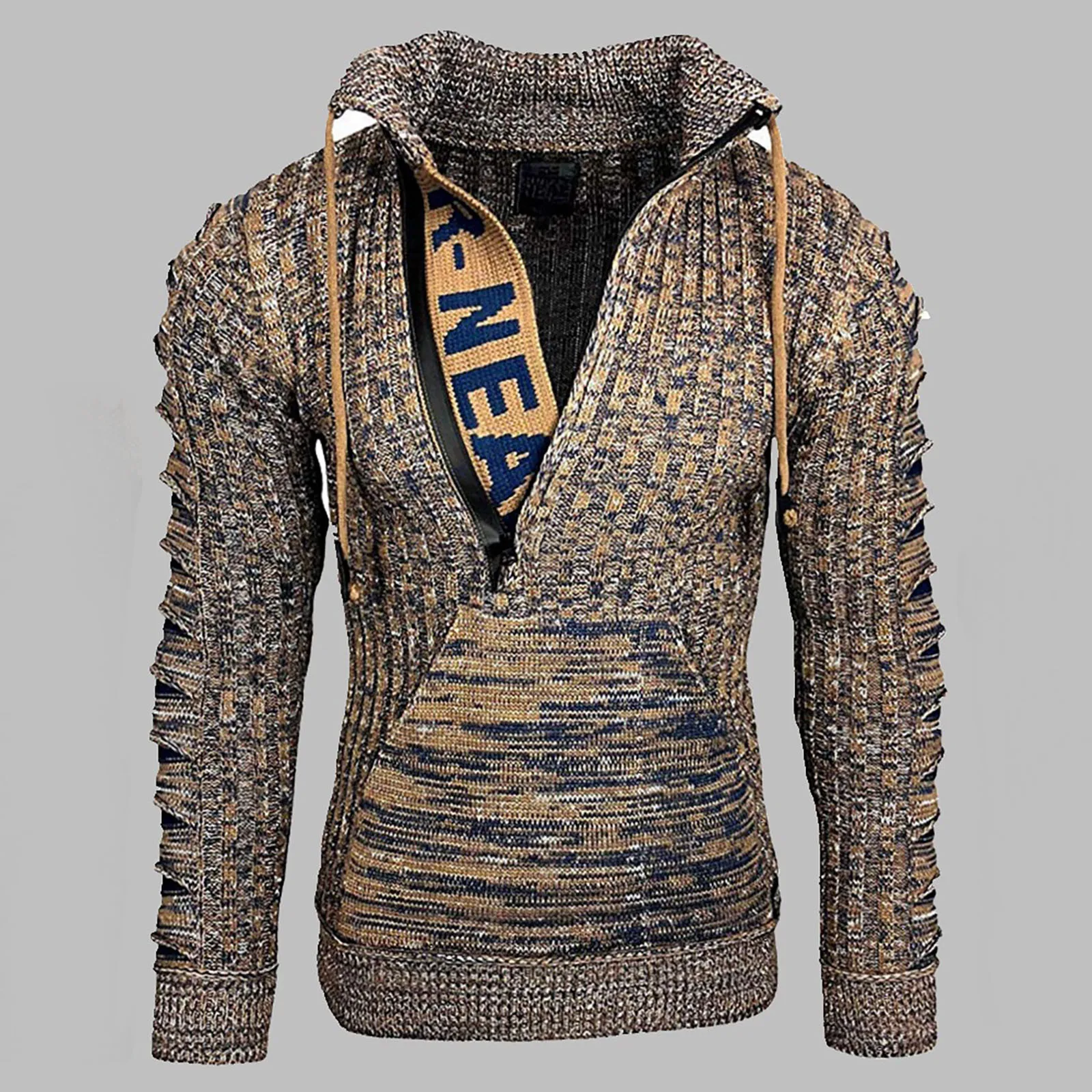 Suéter con capucha para hombre, suéteres con cremallera, punto cálido, manga larga, de talla grande, D30