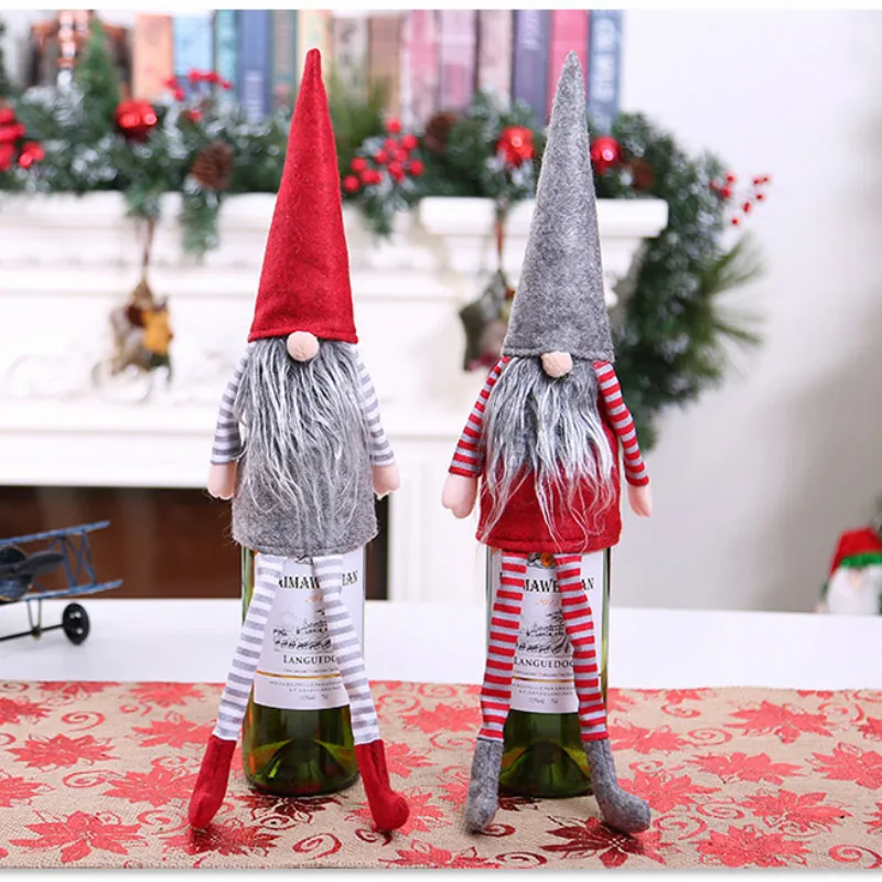 

2pcs/lot Christmas Decoration for Home Table Decor Creative Doll Wine Bottle Cover Long Beard Santa Doll Bottle Cover Xmas Gift