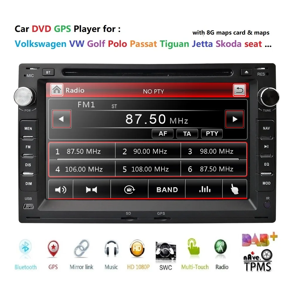 Super Promotion 2 Din 7 Inch Car DVD Player GPS Navigation for VW Passat B5 Polo Golf with Bluetooth Steering wheel control