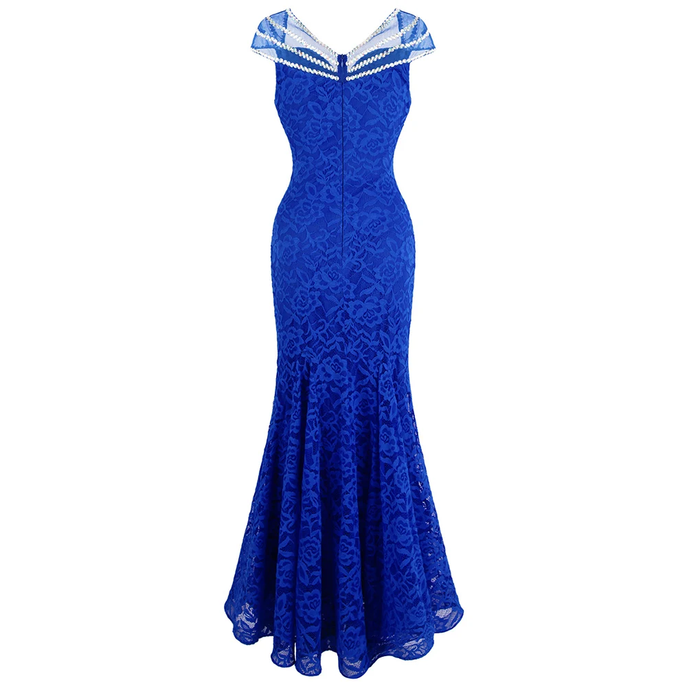 Angel-Fashion женские кружевные вечерние платья с рукавами-крылышками, длинное свадебное платье русалки синего цвета 482