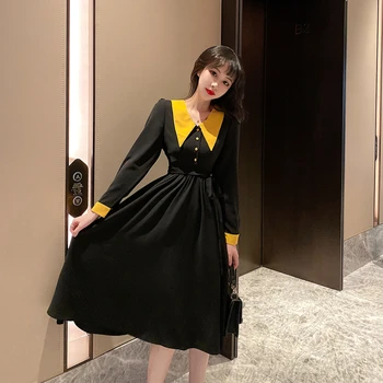 

Elegant Style Audrey Hepburn 1960s Black Vintage Dress Victorian Long Sleeve Temperament Dress Women Retro Dress Party Vestidos