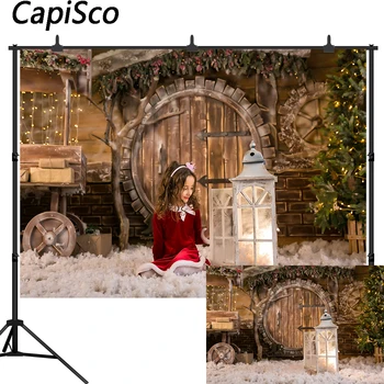 

Capisco Photography Background Christmas Decoration Tree Retro Vintage Wooden house Xmas snow Backdrops for Photo Studio