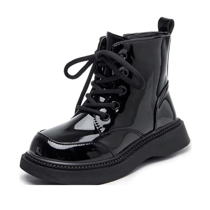 

Осенне-зимние детские блестящие ботинки из лакированной кожи, теплые меховые ботинки унисекс для мальчиков и девочек, Размеры 26-36