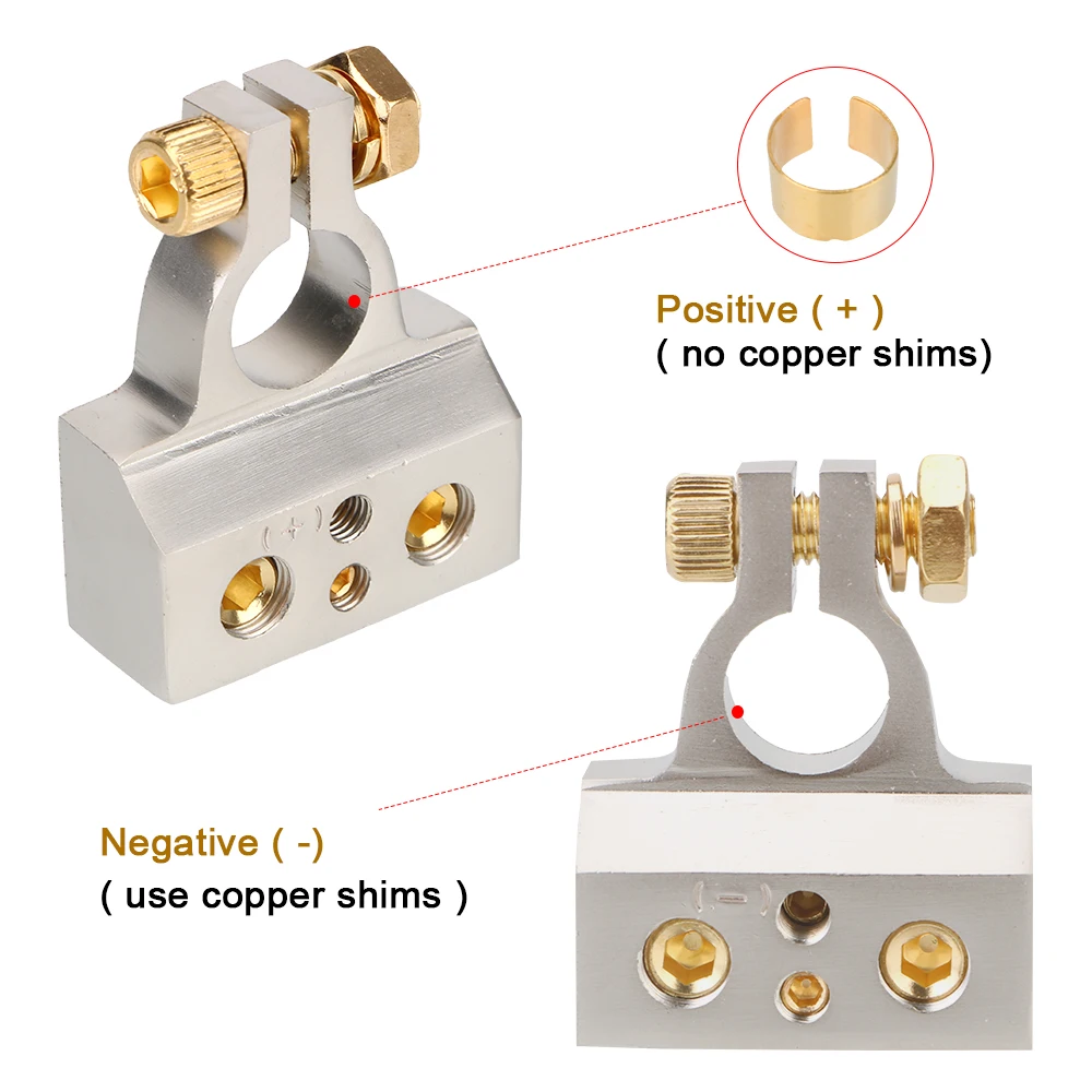 Battery Terminals 2Pcs Car Battery Terminal Connectors Audio Stereo Cable Clamps 0/2/4/8/10GA Adapter Modified Set