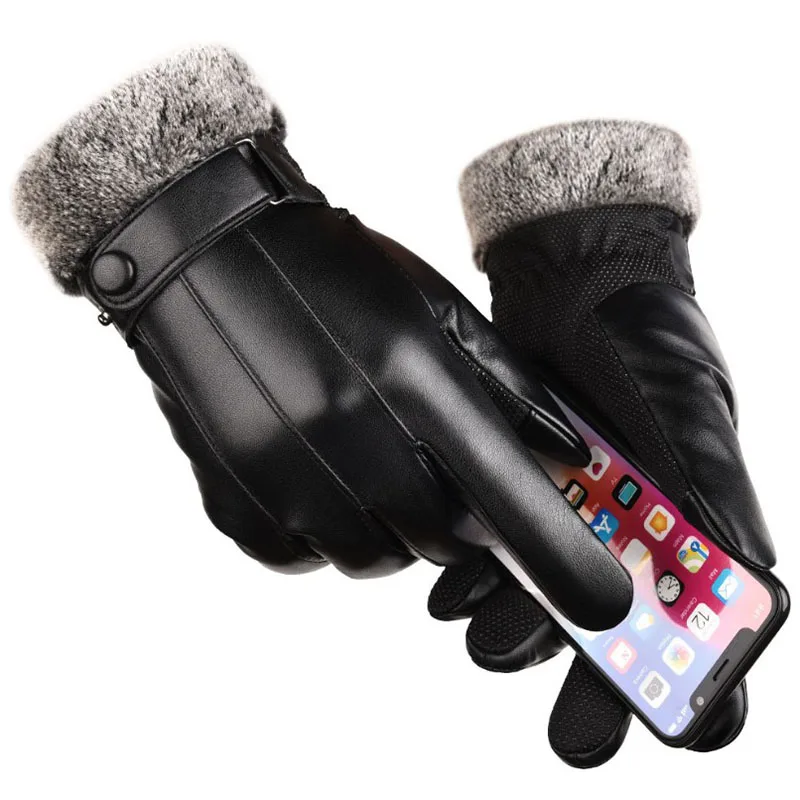 Men Winter Warm Leather Gloves Men Touch Screen Cycling Motorcycle Gloves Anti-slip Warterproof Gloves Male Outdoor Warm Guantes
