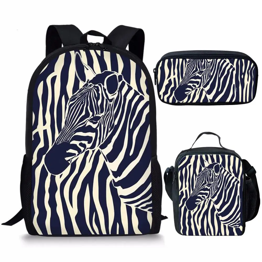 Stylish Zebra Printing Backpack for Teenage Boys Girls Black Stripe Middle School Student Bookbag Children Bagpack