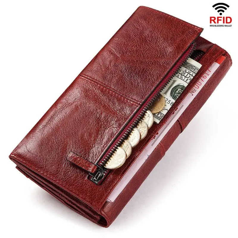 Women Ladies Genuine Leather Wallet Long RFID Purse Card Phone Holder Case Clutch Handbag