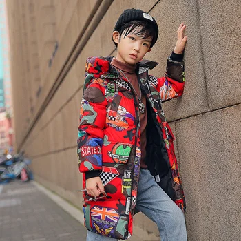 

Children's Winter jacket Mid-length floral coat Thickened padded Jacket children's clothing from 2 to 7 Years old Boy clothes
