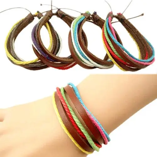 Винтажный Племенной многослойный регулируемый браслет унисекс из искусственной