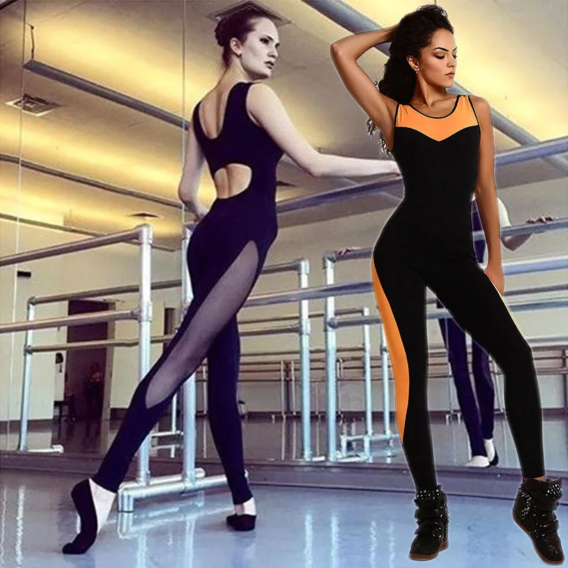 

One Piece Yoga Gym Fitness Sports Set Running Tight Jumpsuits Workout Sleeveless Slim Elastic Mesh Patchwork Suit ALS88