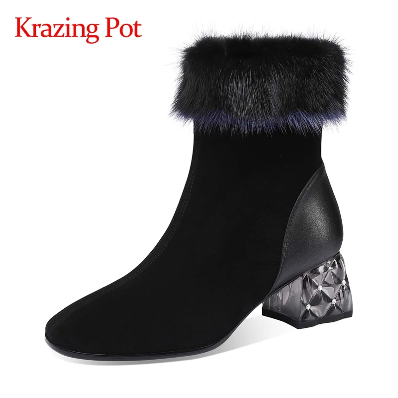 Krazing pot/новые зимние ботинки большого размера из овечьей замши с круглым носком на
