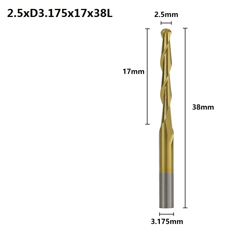 XCAN 10 шт. 3,175 мм хвостовик 0,8-3,175 мм титановое покрытие Сферическая Концевая фреза Карбид спиральная Концевая фреза ЧПУ фреза - Длина режущей кромки: 2.5xD3.175x17x38L