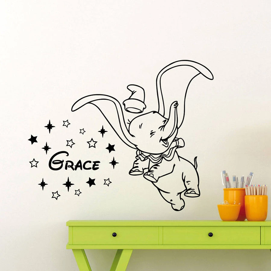 Personalized Dumbo Wall Decal Elephant Custom Name Quote Vinyl Sticker Home Boy Girl Poster Baby Nursery Decor Art Mural S487 Wall Stickers Aliexpress