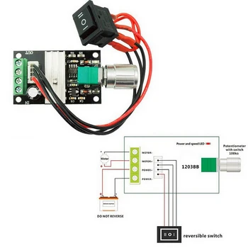 

New 6V 12V 24V 28V 3A 80W DC Motor Speed Controller (PWM) Speed Adjustable Reversible Switch 1203BB dc motor driver reversing