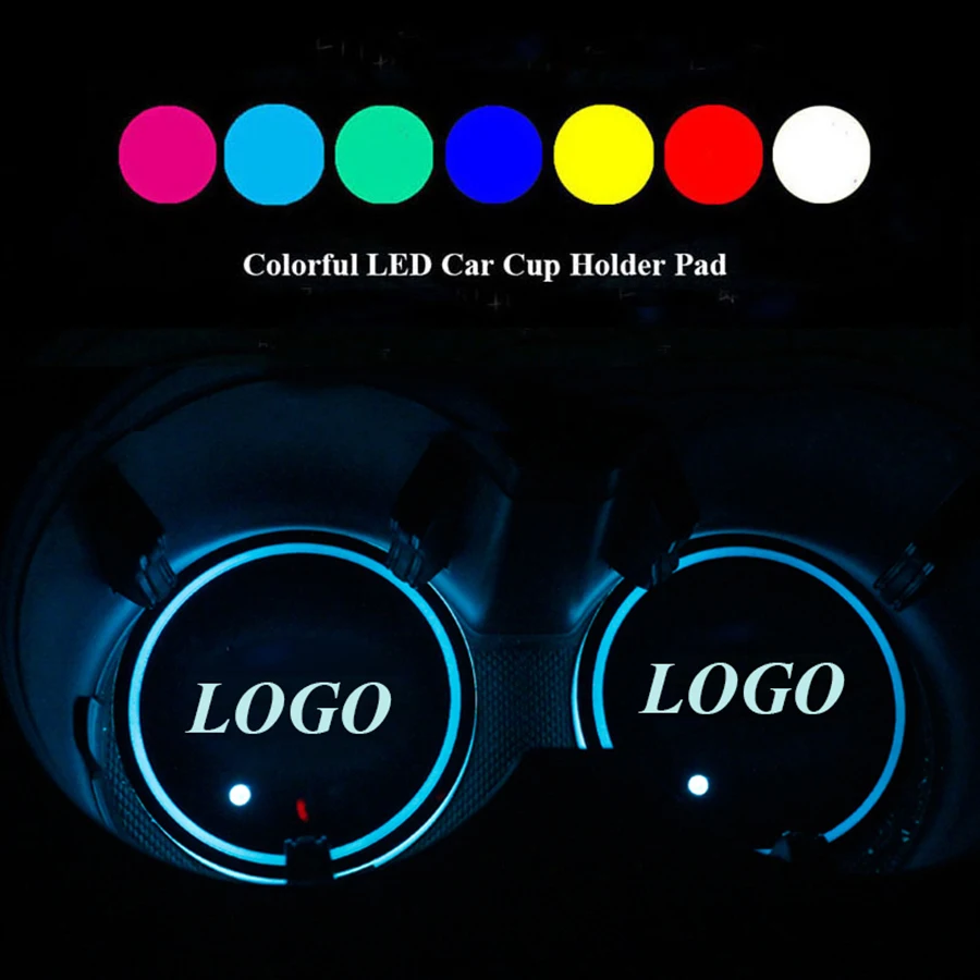 

2PCS/set for CHEVROLET LED Car Cup Holder Pad Mat Automobiles Coasters Interior Atmosphere Lights Colorful