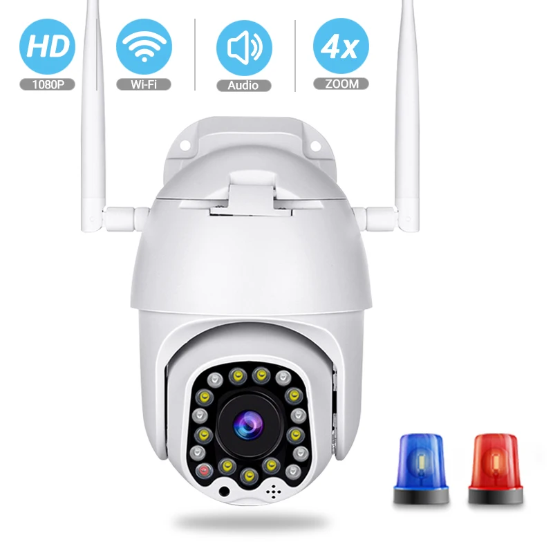 

BESDER 1080P PTZ Two-Way Audio WiFi Camera 4x Digital Zoom Color/IR Night Vision Auto Tracking Waterproof IP Camera Siren Light