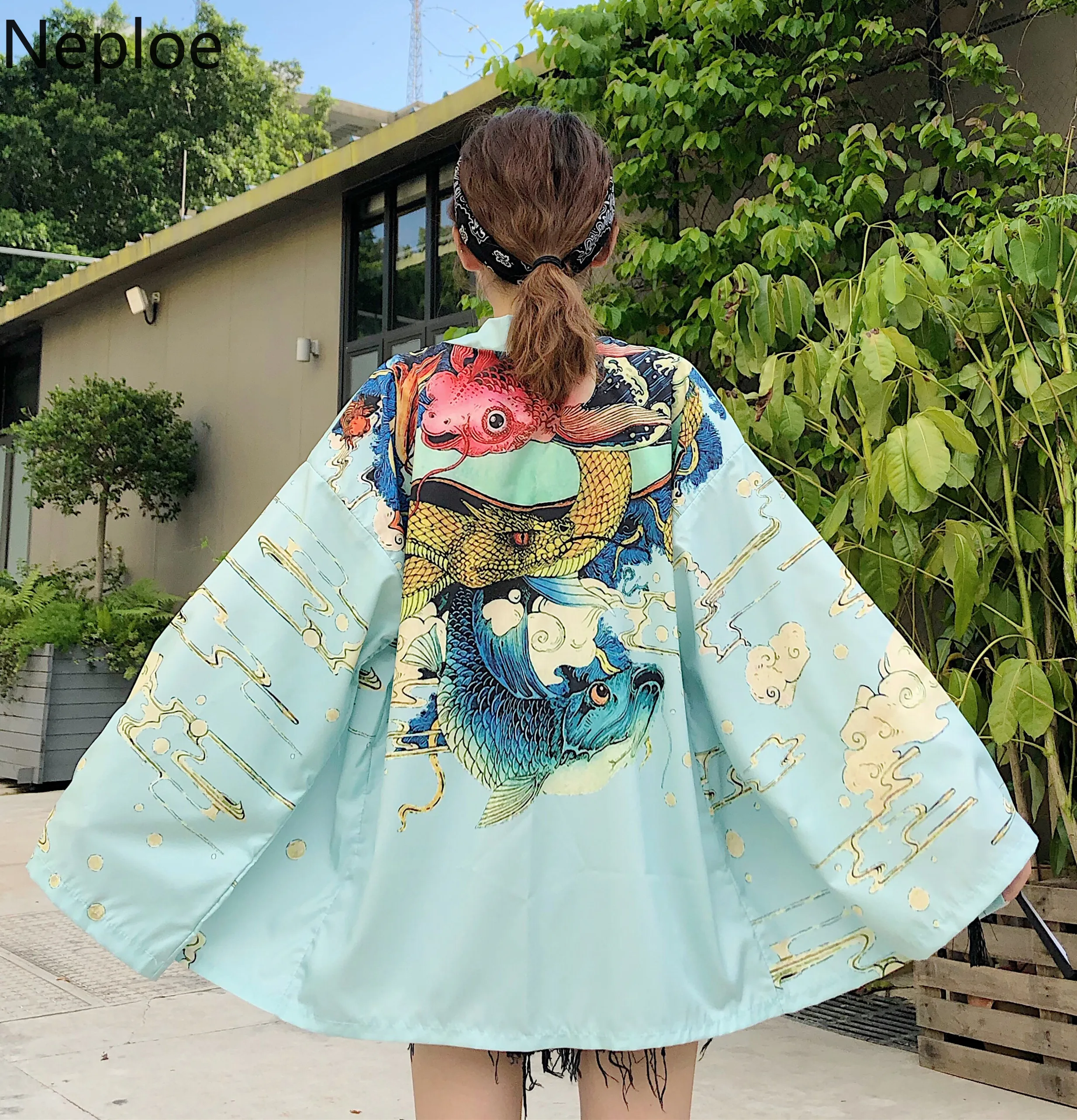 Neploe Harajuku японский цифровой печатный кимоно кардиган 2019 осень длинный рукав Feminino