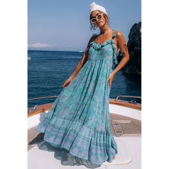 

Boho Floral Printed Strap Maxi Dress Sleeveless Backless Sexy Vintage Cami Vestidos 2020 Summer Beach Casual Women Slip Dresses
