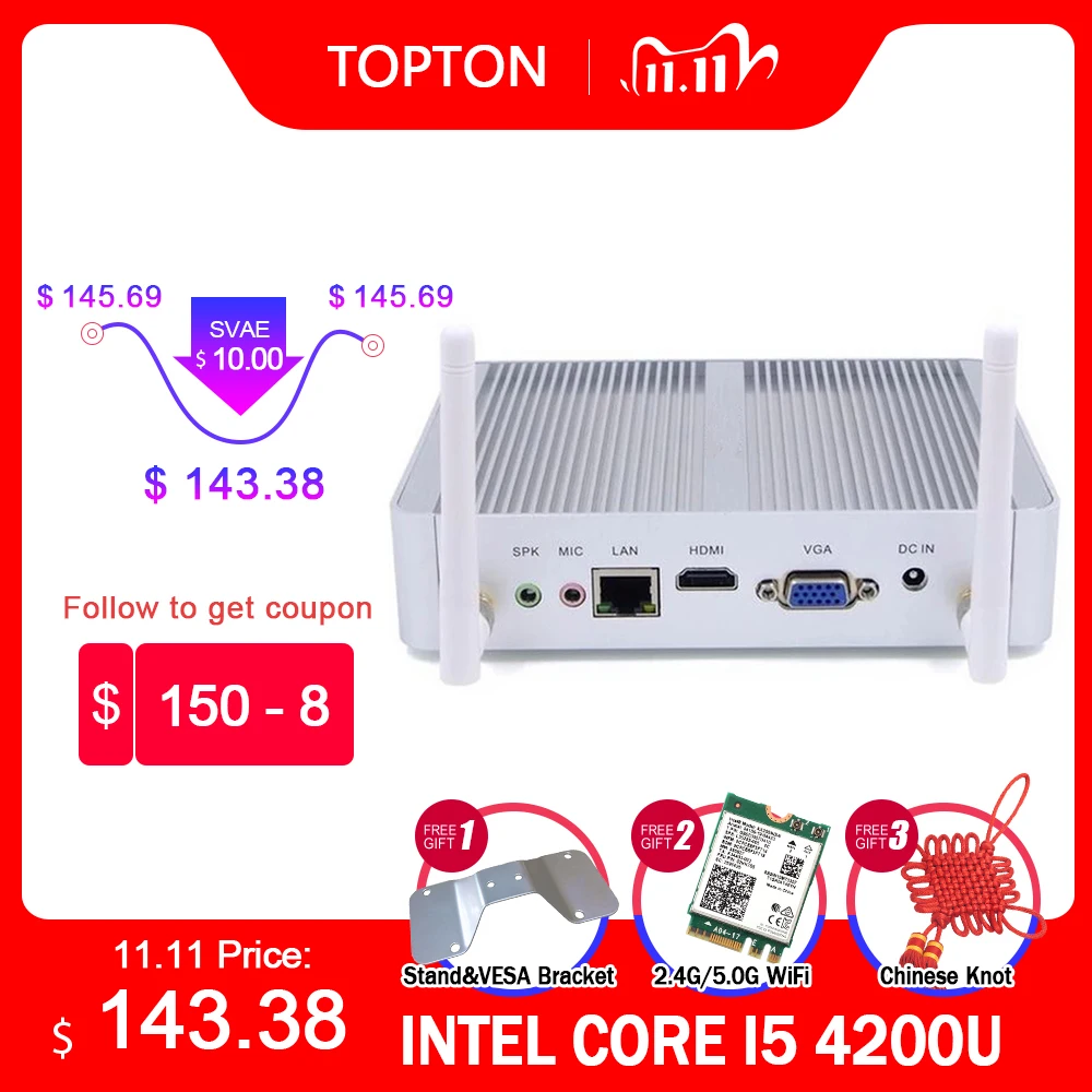Мини ПК Windows 10 Intel Core i7 4500U i5 4200U i3 4010U двухъядерный без вентилятора HDMI VGA Wi Fi неттоп