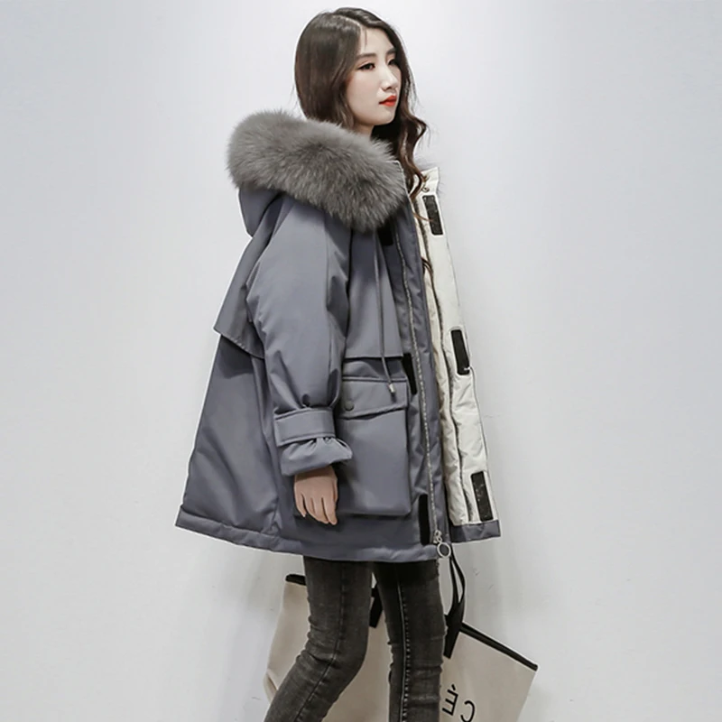 

2019 Cotton Liner Warm Coat And Waterproof Jacket Women Plus Size Slim Long Coat Female Winter Big Fur Hooded Parka Mujer Coats