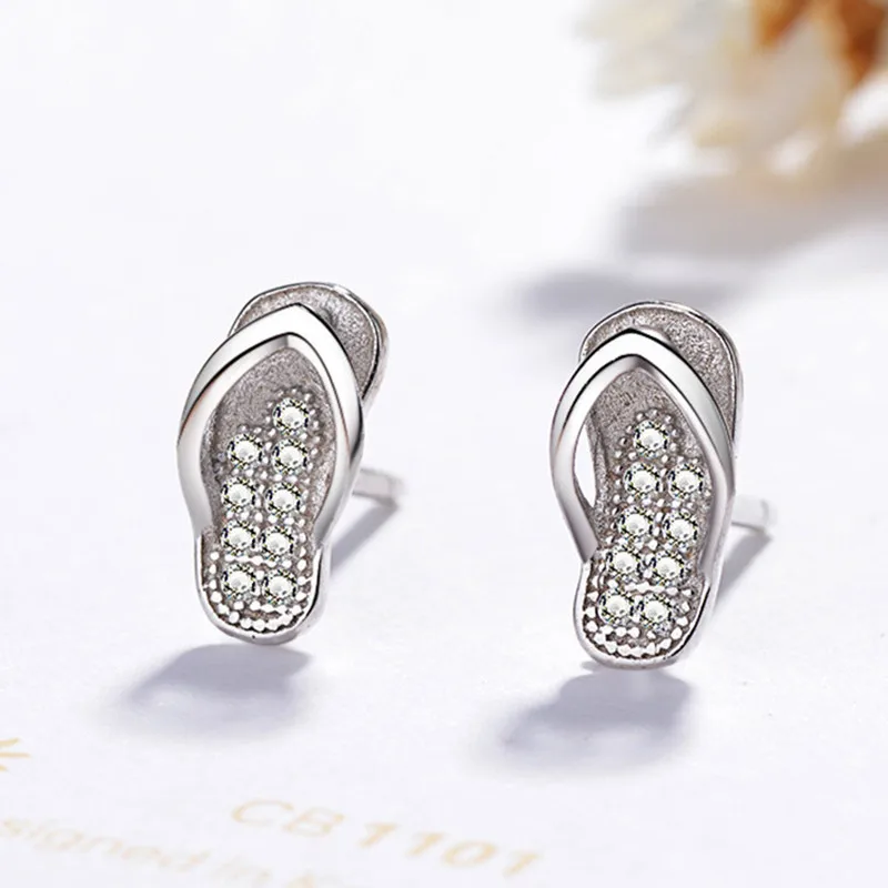 

Buyee 925 Sterling Silver Small Stud Earring White Zircon Unique Shoes Earring for Women Young Girl Party Fine Jewelry Earring