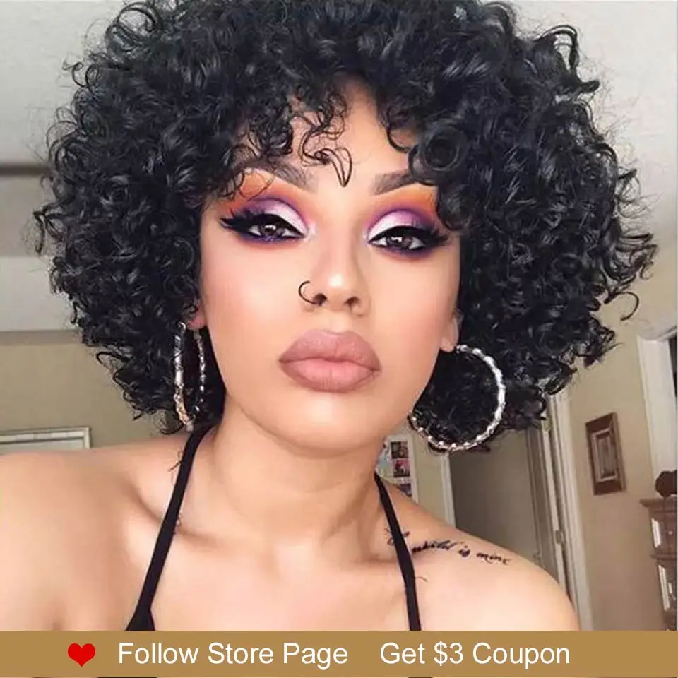  Rebecca Short Loose Curly Wigs For Black Women Peruvian Remy Bouncy Curly Human Hair Wigs 10 Color 