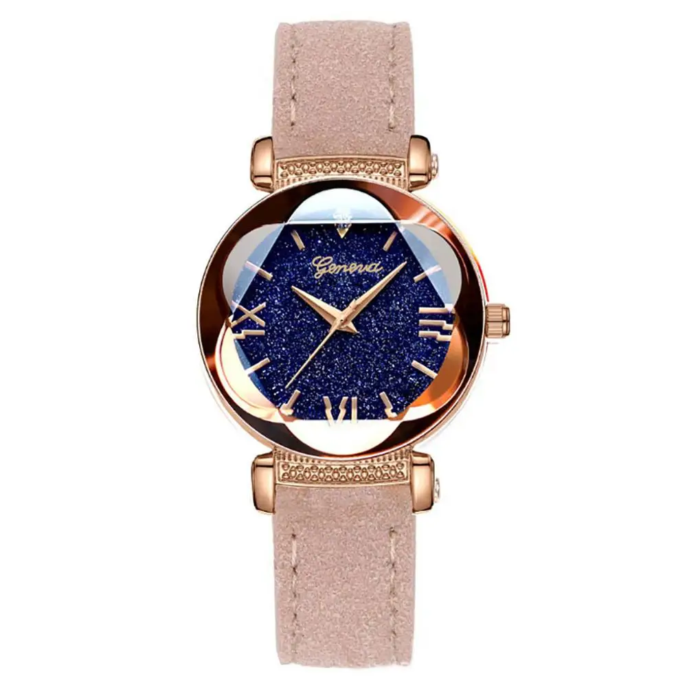 Geneva женские часы для отдыха модные кожаные платья Relojes элегантные кварцевые наручные часы Mujer Часы женские s Reloj Feminino Montre - Цвет: Розовый