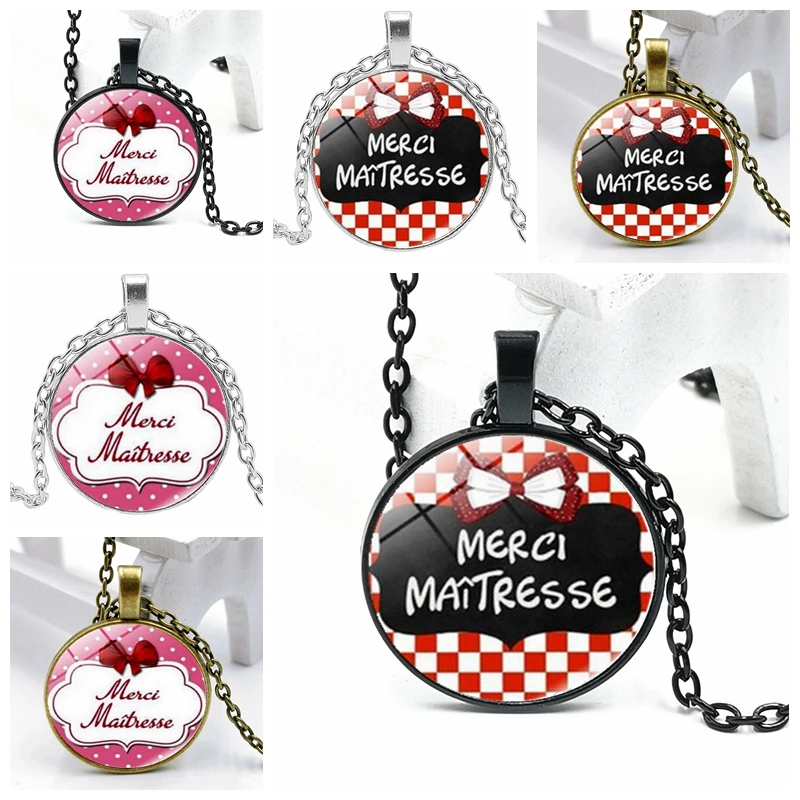 

Merci Maitresse Pendant DIY Cabochon Statement Necklace Vintage Jewelry Initial Handmade Necklace Gift