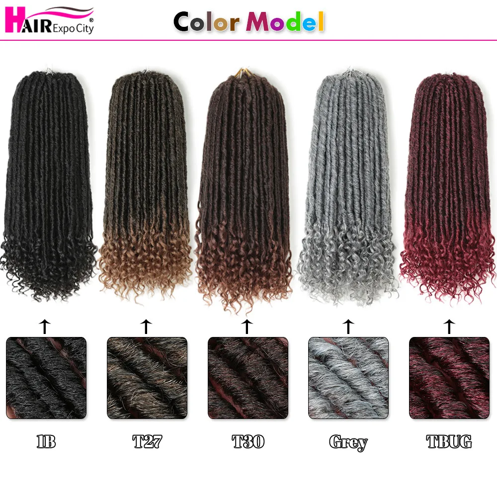 20" Goddess Faux Locs Crochet Hair Synthetic Braiding Hair Extensions With Curly Ends New Stytle 24Stands/Pack Hair Expo City