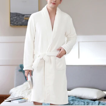 

Men Casual Kimono Bathrobe Autumn Winter Flannel Long Robe Thick Warm Sleepwear Nightgown Male Loose High Quality Home Wear