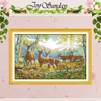 

Deer in Forest Patterns Counted Cross Stitch 11CT 14CT Cross Stitch Set Wholesale Animal Cross-stitch Kits Embroidery Needlework