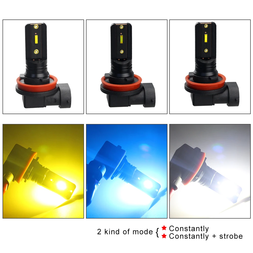 2X Автомобильные светодиодные противотуманные фары h8 h11 светодиодные лампы 12 В дневные ходовые огни авто мигающий поворот Парковка лампа желтый белый универсальный